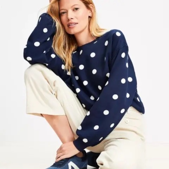 LOFT Dotted Terry Sweatshirt - Navy with With Dots, L - Picture 1 of 6